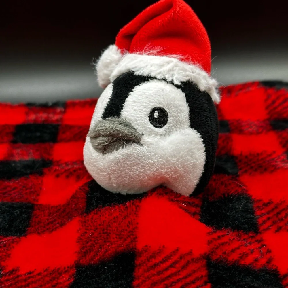 Hudson Baby HB Christmas Penguin‎ Red Buffalo Plaid Baby Security Blanket Lovey